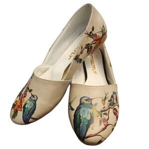 StreetFly Cottagecore Bird Pattern Canvas D'Orsay Ballet Flats Size 38 (7.5-8)